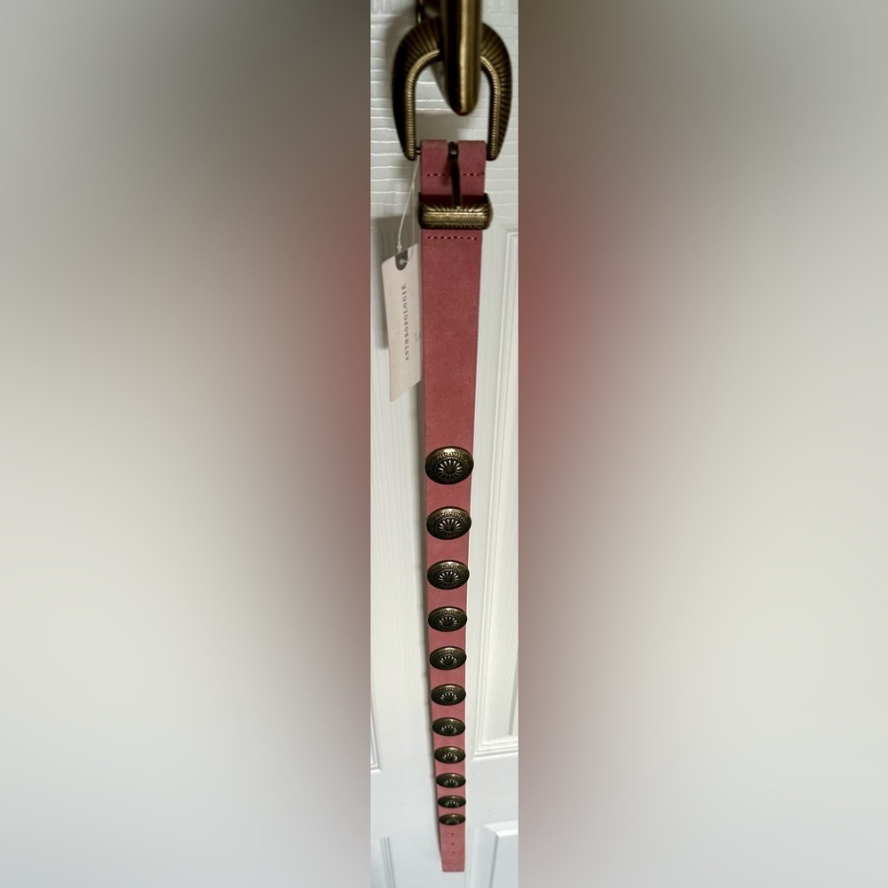 Nwt Linea Pelle Suede Western Belt Pink Antique Coin Studded Rare Boho Luxes — image 4 of 8